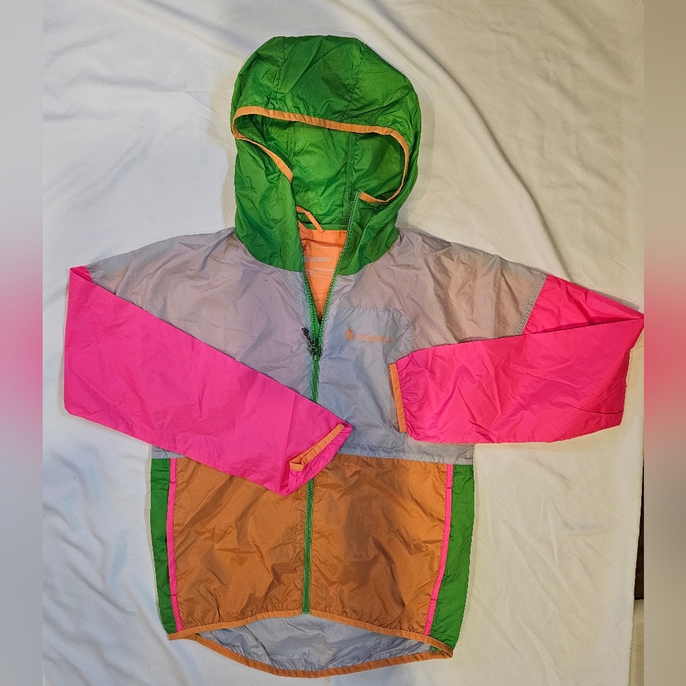 Cotopaxi Teca Full-Zip Windbreaker- Gray Pink Orange Green- Women's XS